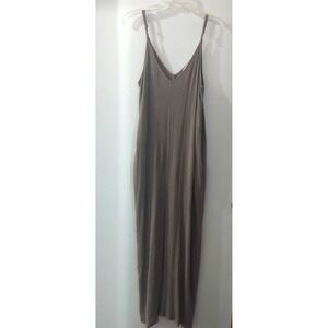 Lovestitch Womens M/L Slip Dress Maxi Pockets V Neck Spaghetti Straps Gray